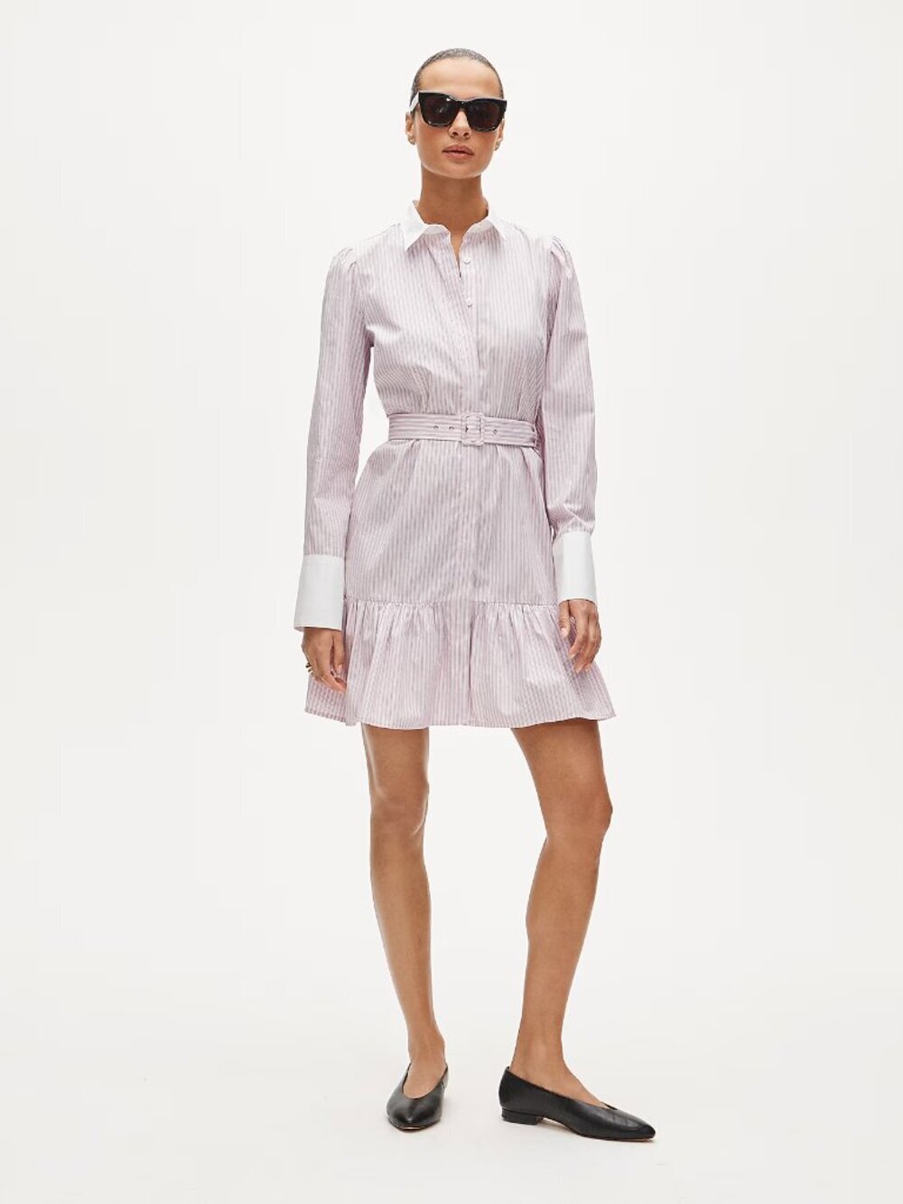 J.Crew Tiered Shirt‑Dress in Striped Cotton Poplin – Pink Spoonbill – 6 – NWT